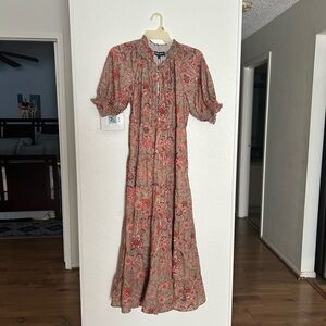 Elegant Floral Maxi Dress in Red and Brown